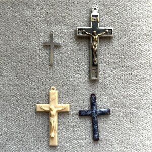 Lot of 4 Vintage Cross Crucifix Pendants Mixed Materials and Styles